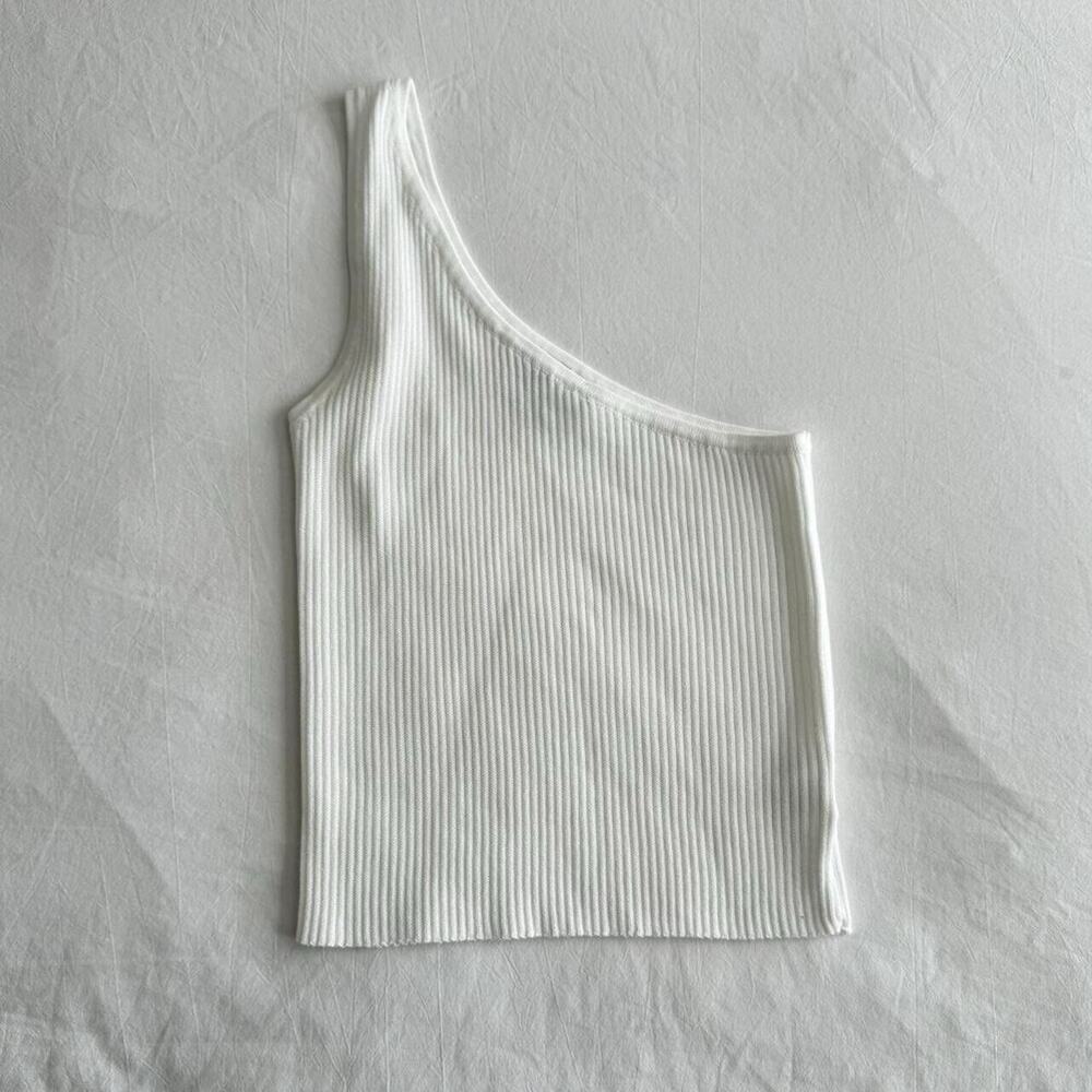 Princess Polly White One-Shoulder Ribbed Tank Top